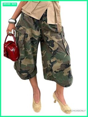 Women's Baggy Cargo Jeans Wide Leg Harem Capri Denim Pants